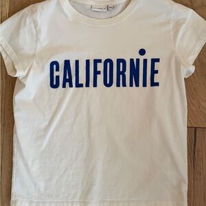 Clare V Cream Tee with Blue 'CALIFORNIE' Print